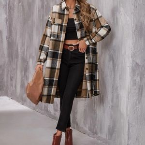 Plaid Flap Pocket Drop Shoulder Coat